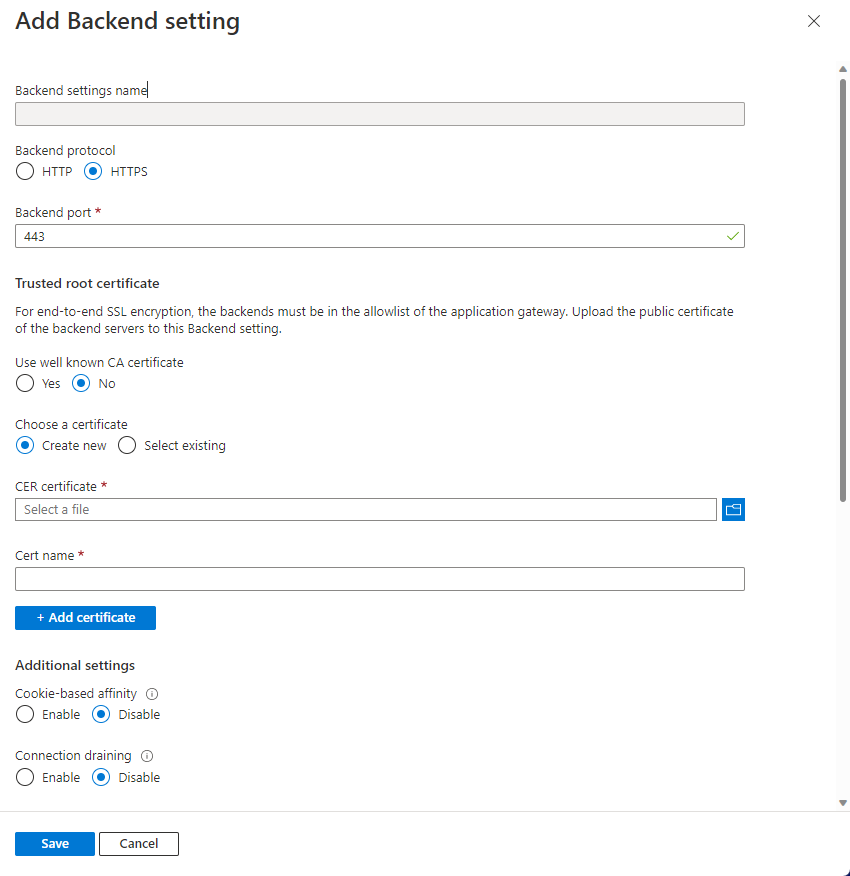 Screenshot dell'aggiunta di un certificato tramite il portale.