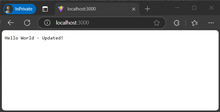 Screenshot del browser con un messaggio aggiornato da Configurazione app.