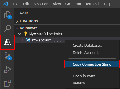 Copiando la stringa di connessione di Azure Cosmos DB