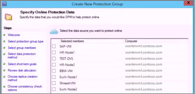 Screenshot che mostra come specificare i dati di protezione online.