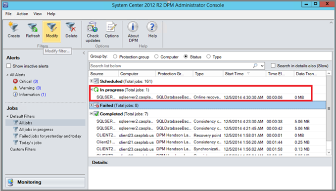 Screenshot che mostra la console di monitoraggio.