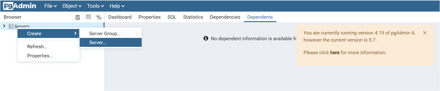 Screenshot che mostra il processo di connessione a un server di Database di Azure per PostgreSQL usando lo strumento di amministrazione di P G.