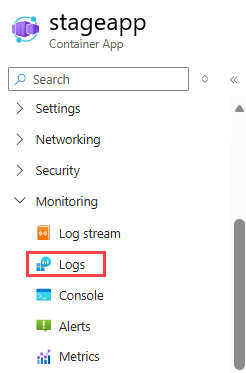 Screenshot che illustra dove trovare i log per l'app contenitore usando la resilienza dei componenti Dapr.