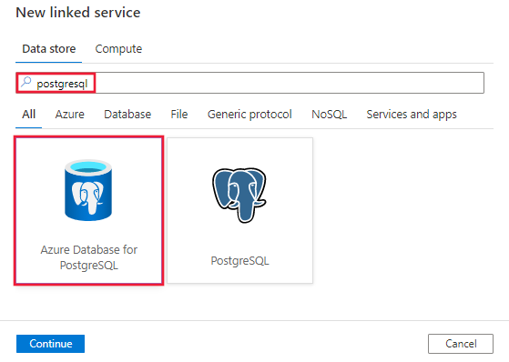 Selezionare il database di Azure per postgreSQL connector.