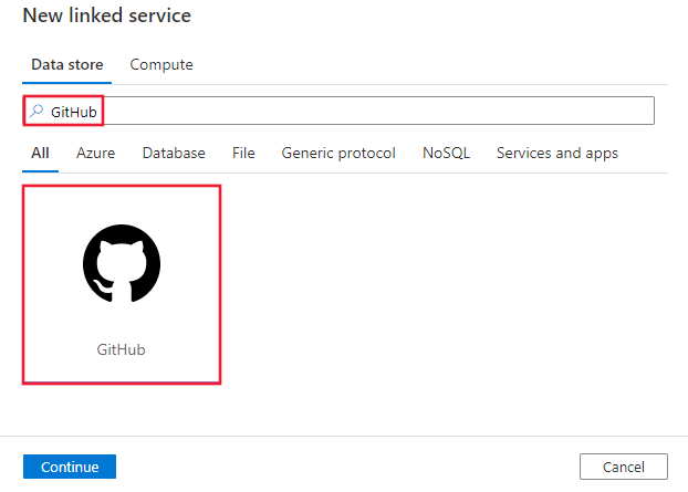 Schermata del connettore GitHub.