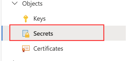 Screenshot della lista dei segreti in Azure Key Vault.
