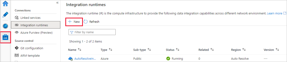 Screenshot che mostra la creazione di un nuovo runtime di integrazione Azure.
