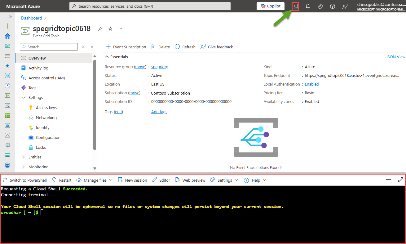Screenshot che mostra Cloud Shell nel portale di Azure.