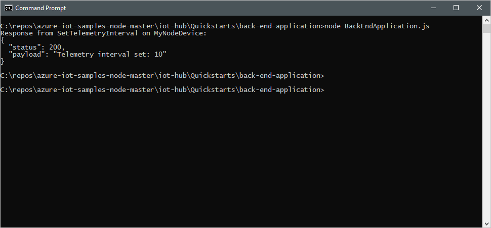 Screenshot di una finestra del terminale che mostra il risultato della chiamata al metodo diretto dall'applicazione di servizio.