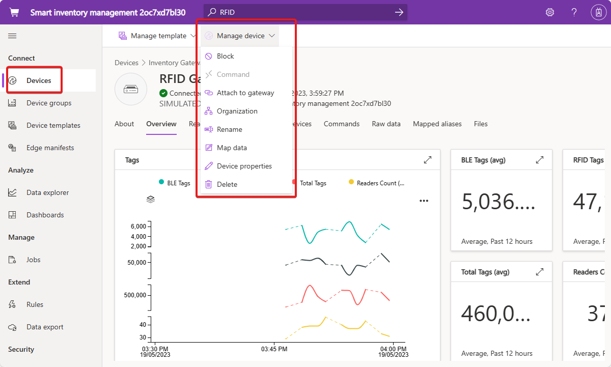Screenshot che mostra le opzioni di gestione dei dispositivi.