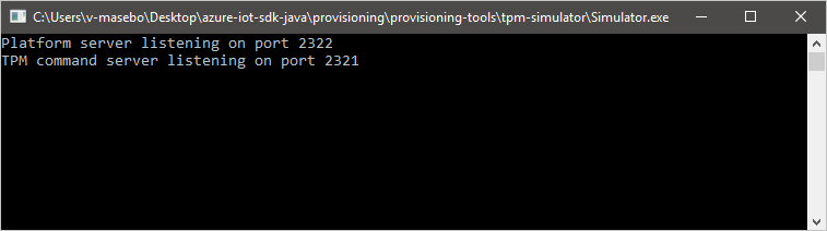 Screenshot della finestra della console per il simulatore TPM.