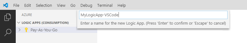 Screenshot che mostra un nome immesso per una applicazione logica.
