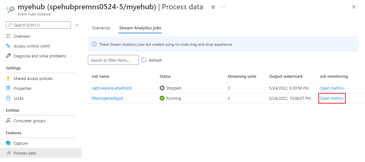 Screenshot che mostra la scheda Processi di Analisi di flusso.
