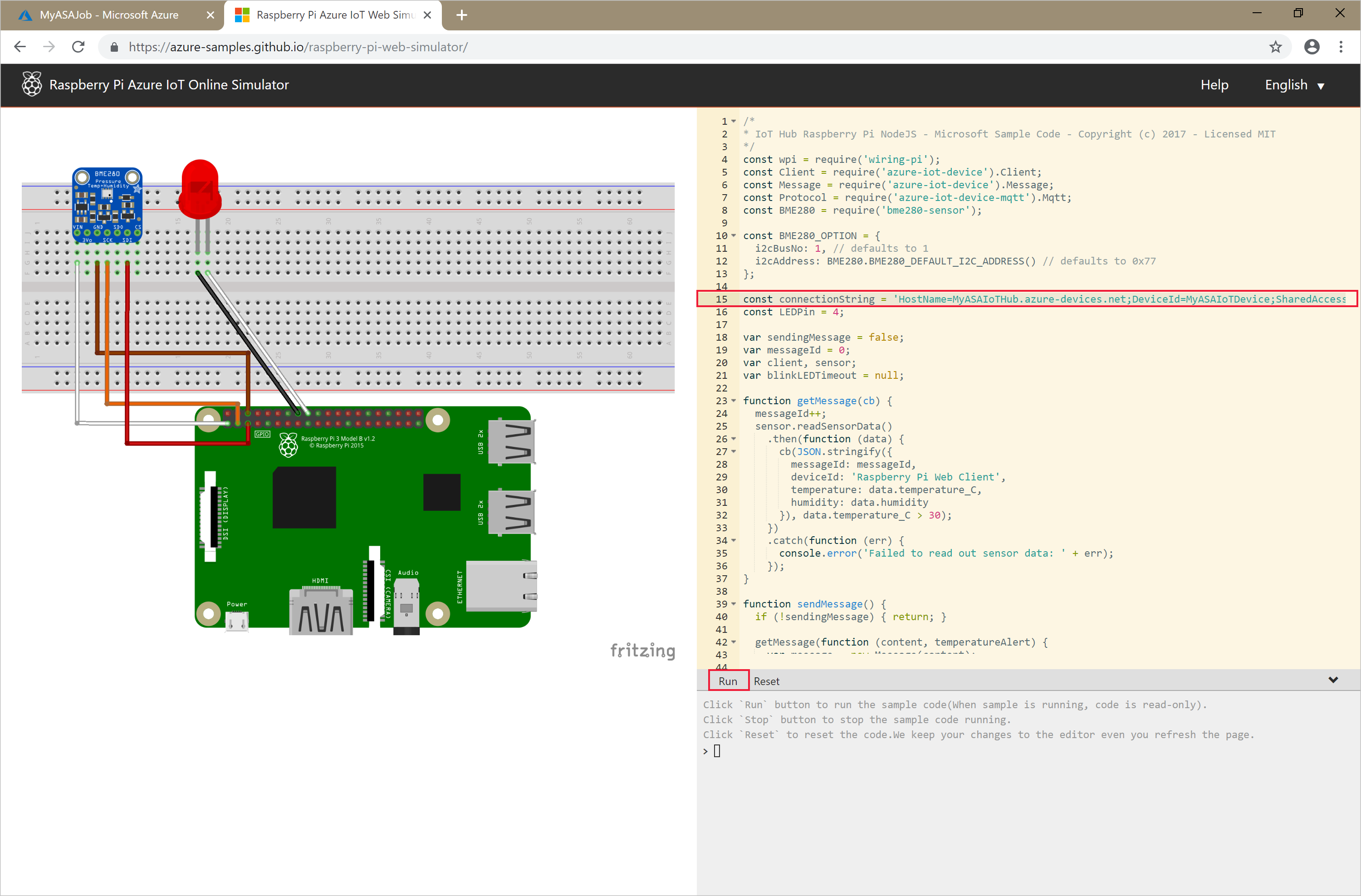 Simulatore online Azure IoT Raspberry Pi