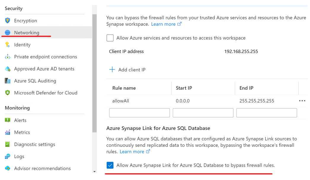 Screenshot che mostra come abilitare il bypass delle regole del firewall.