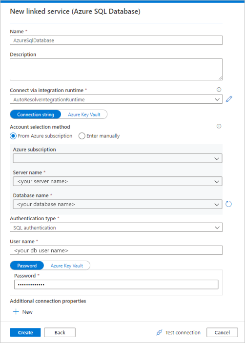 Configurare il servizio collegato database SQL di Azure