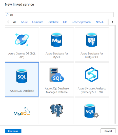 Creare un nuovo servizio collegato del database SQL di Azure
