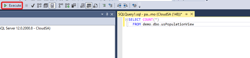Screenshot del pulsante Esegui per eseguire la query per il pool SQL serverless.