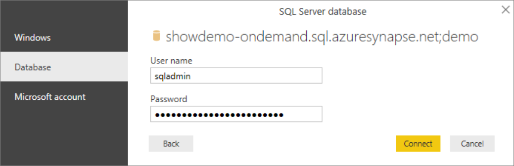 Usare il login SQL.