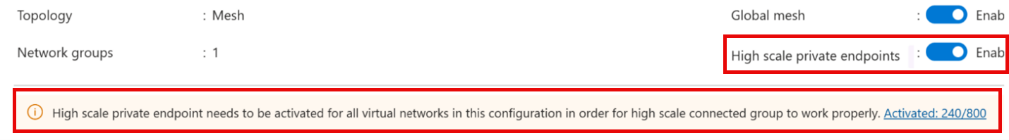 Screenshot che mostra l'abilitazione di endpoint a scalabilità elevata in Gestione rete.