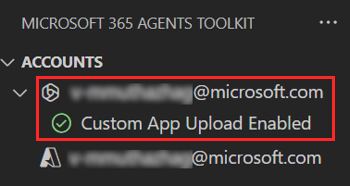 Screenshot shows the user signed in to Microsoft 365 and the uploading enabled message.