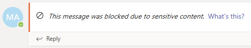 Screenshot del messaggio bloccato.