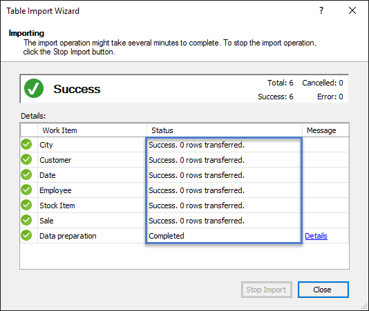 Operazione di importazione di DirectQuery completata