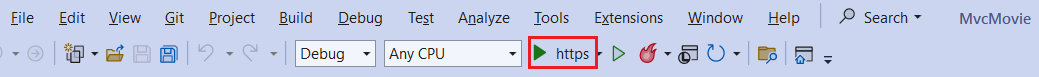 Pulsante di debug MvcMovie