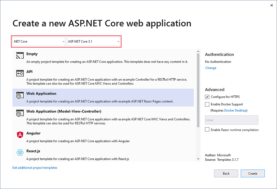 Finestra di dialogo Nuovo progetto di Visual Studio