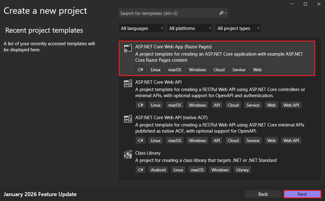 Creare un'app Web ASP.NET Core.
