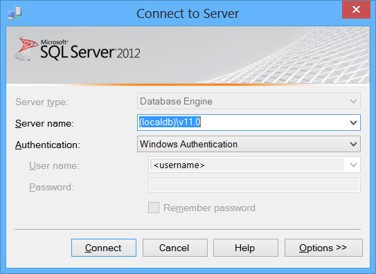 Screenshot della finestra di dialogo Connetti al server che mostra il testo 