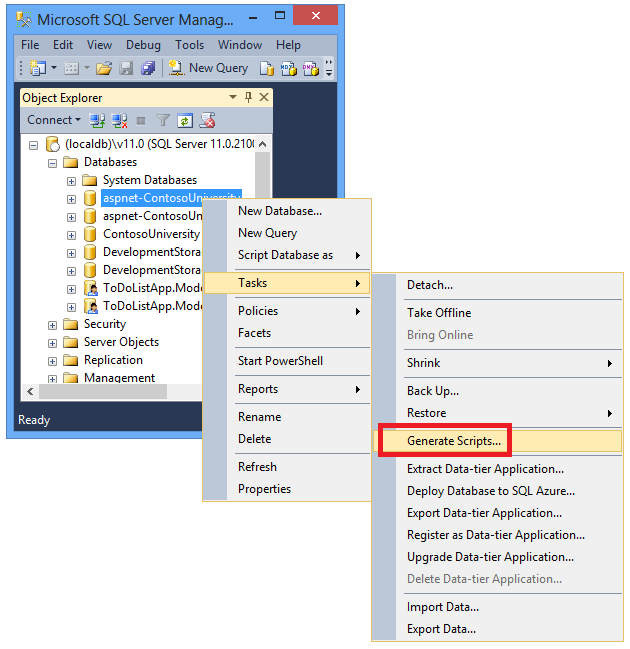 Generare script di SSMS