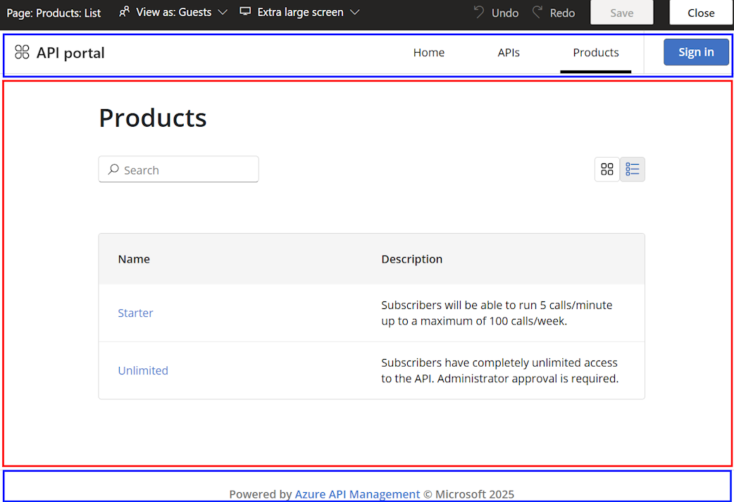 Screenshot del contenuto del layout nel portale per sviluppatori.