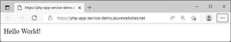 Screenshot dell'app di esempio in esecuzione in Azure, che mostra Hello World.