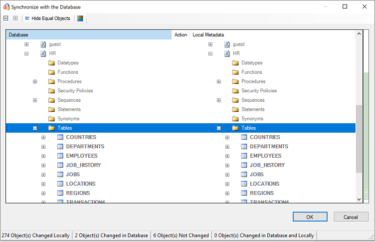 Screenshot che mostra la Sincronizzazione con la revisione del Database.