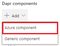 Screenshot della selezione di componente Azure dal menu a discesa.