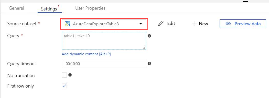Impostazioni di ricerca con set di dati di Azure Data Explorer.