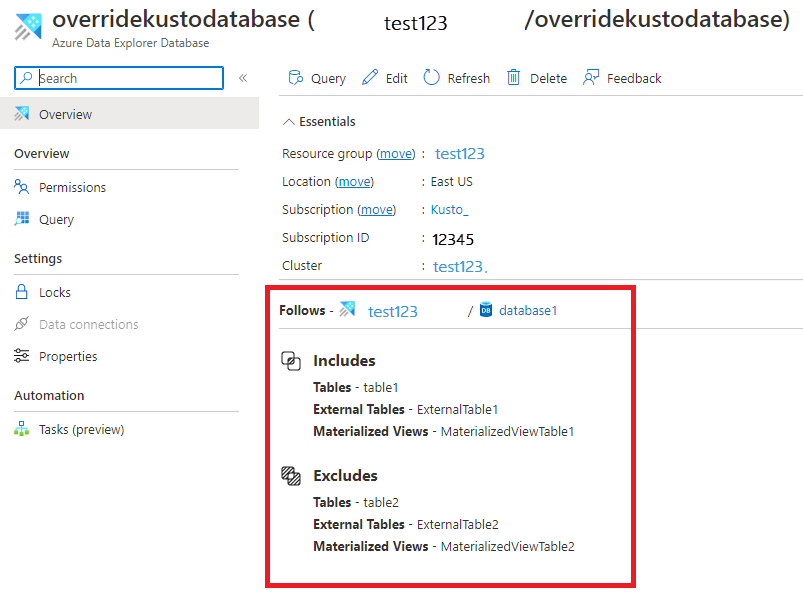 Screenshot della pagina di riepilogo dei database con l'elenco dei gruppi di follower.