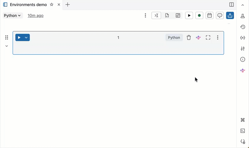 Configurare l'ambiente di un notebook dal pannello laterale Ambiente su calcolo classico che utilizza la modalità dipendenza Ambiente.