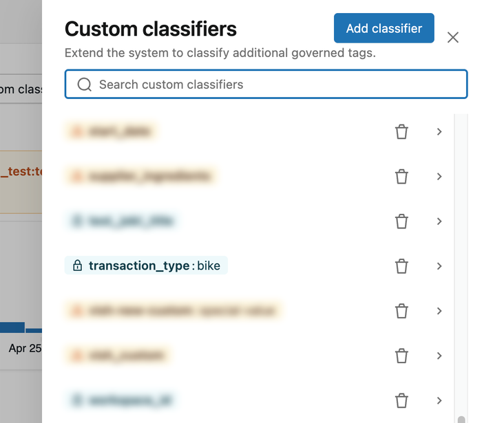 Elenco di classificatori personalizzati nel pannello laterale Classificatori personalizzati.