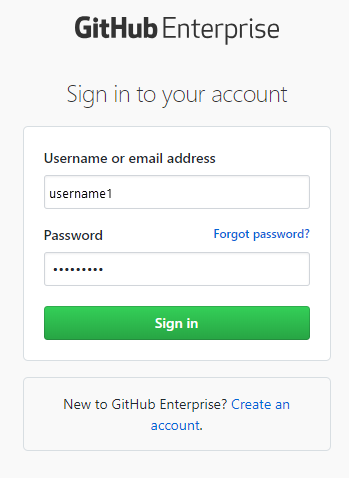 Screenshot della schermata di accesso per il server di GitHub Enterprise.