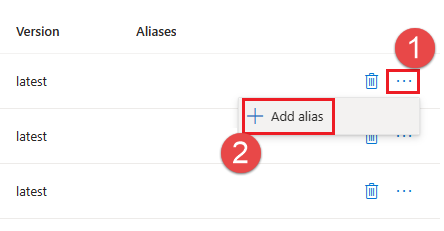 Screenshot che mostra l'opzione di menu Aggiungi alias.