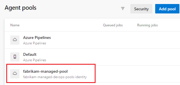 Screenshot dell'elenco dei pool degli agenti.