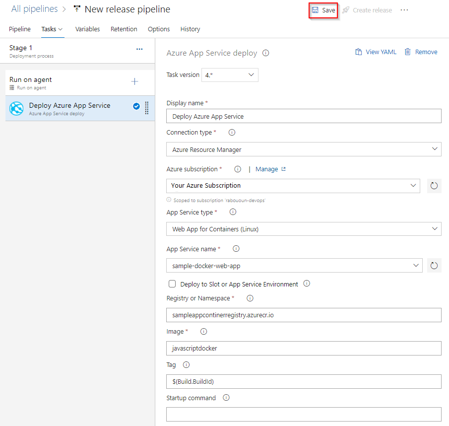 Screenshot dell'attività Deploy Servizio app di Azure (Distribuisci servizio app di Azure).