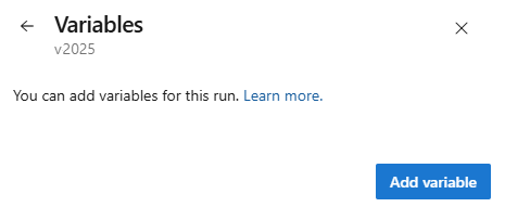 Screenshot dell'aggiunta di una variabile di queue-time subito prima di eseguire la pipeline.