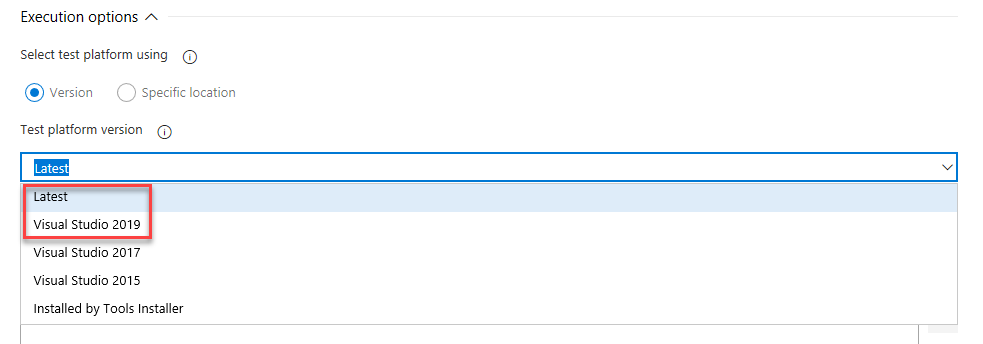 Supporto per Visual Studio 2019 (VS2019) nell'attività Test di Visual Studio.