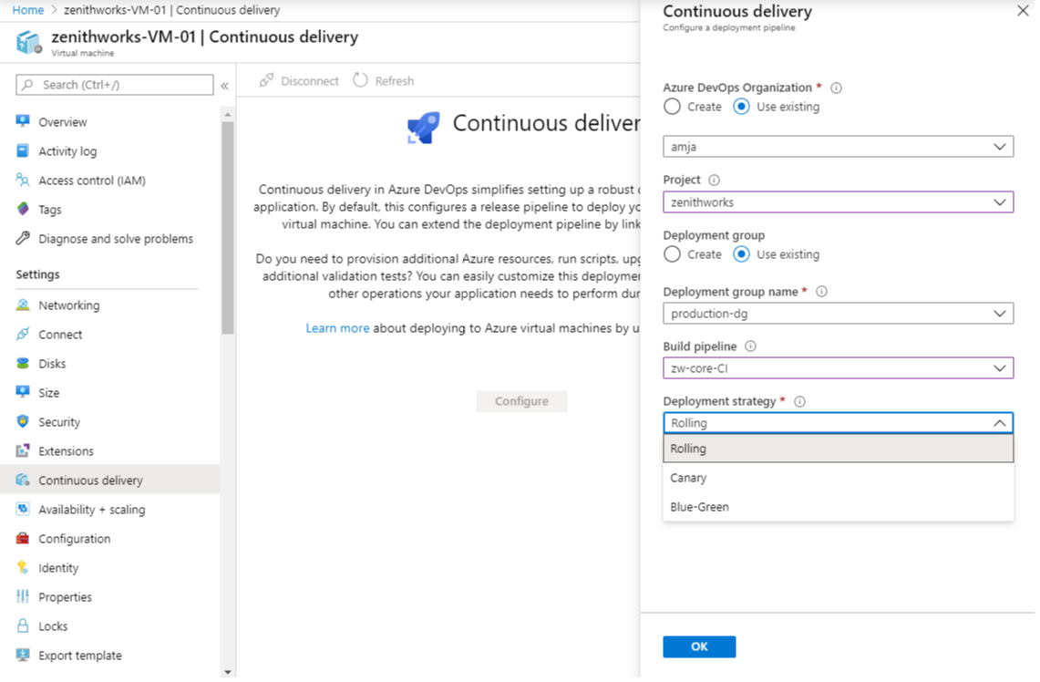 Configurare le strategie di distribuzione dal portale di Azure.