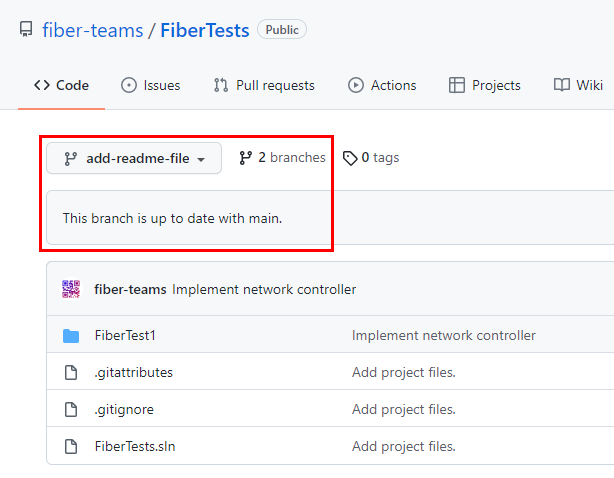 Screenshot dei file del tuo nuovo branch sulla pagina principale di un repository GitHub.