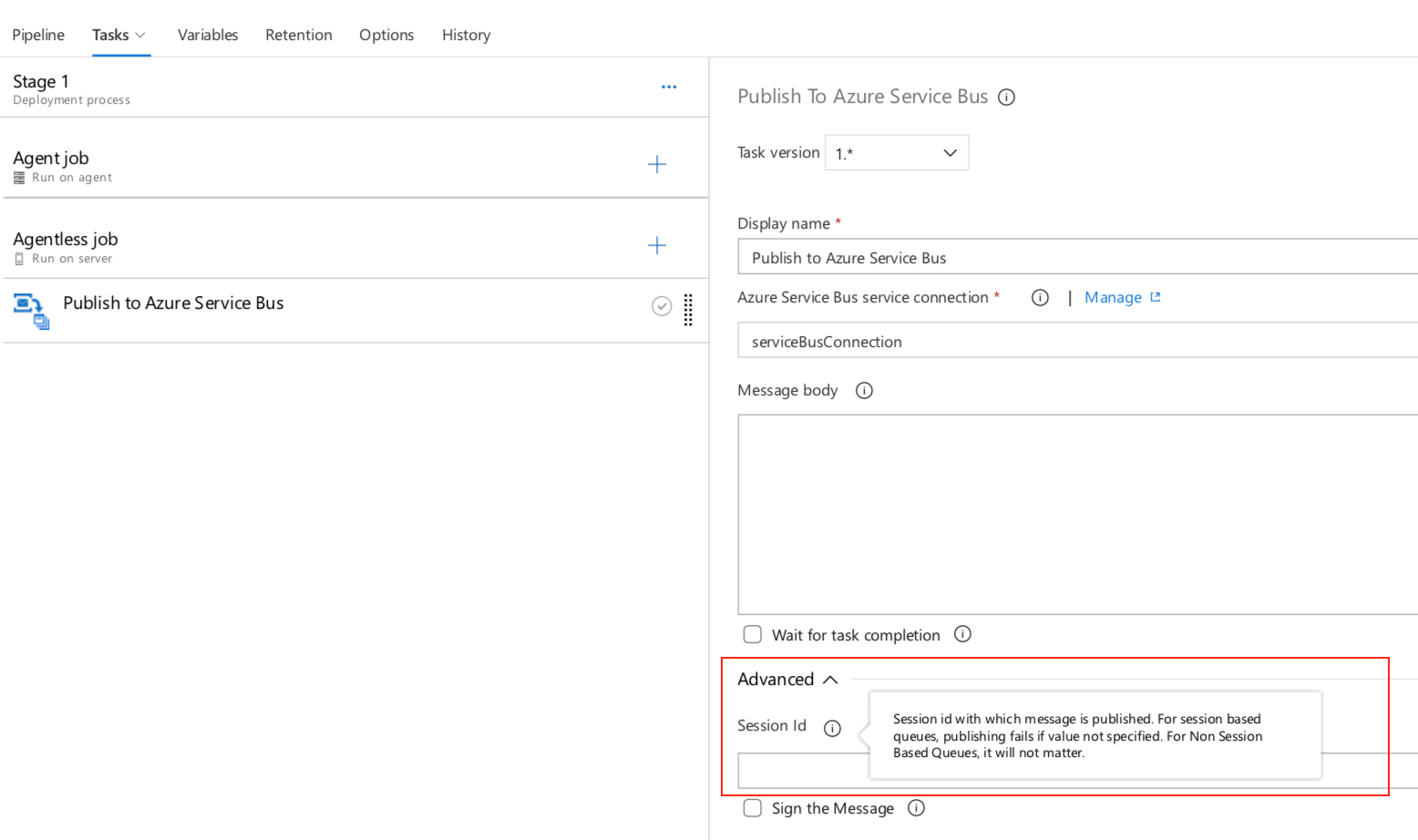 Screenshot dell'attività Pubblica su bus di servizio di Azure.