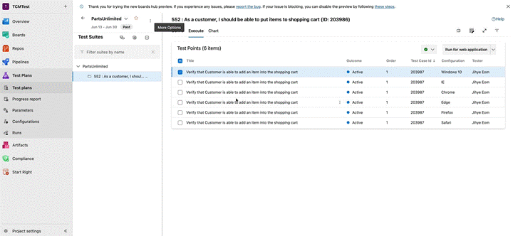 Gif per mostrare l'integrazione fluida della pipeline di build per i casi di test.